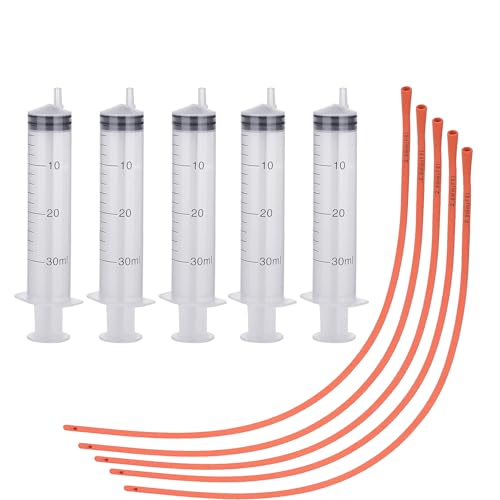 5 Set Puppy Kitten Feeding Tube Kit Include 5 Pack 8 FR Red Rubber Puppy Feeding Tube and 5 Clear Kitten Syringe for Lamb,Goat,Sheep,Puppy,Kitten Whelping Feeding Watering (30ML) - size: 30ML