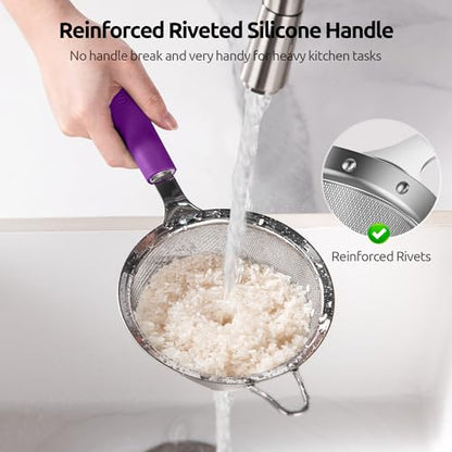 U-Taste Fine Mesh Strainer, 18/8 Stainless Steel Sieve 30 Mesh, M/Purple | Kitchen Strainer with Silicone Handle, 4.73in Medium Food Sieve, Metal Colander for Rinsing Rice, Quinoa, Flour, Berry Seed - color: (5) Purple, size: M-4.73in