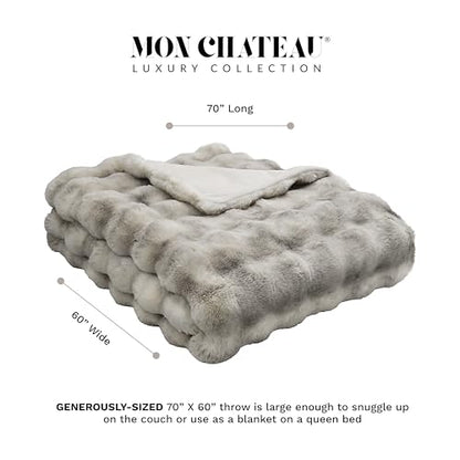 Mon Chateau 60" x 70" Dream Faux Fur Throw, Marble Print, Driftwood Bubble | Cozy Layer Comfort For Couch, Bed Or Chair. Lightweight Polyester Fabric With Easy Machine Wash Care - color: Driftwood Bubble