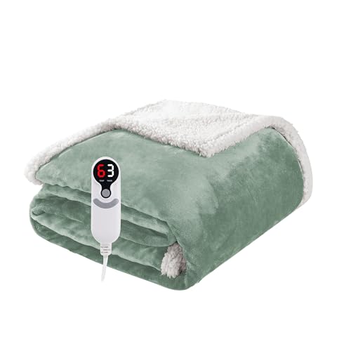 Soypipo Electric Heated Blanket 50"x60", 9 Heat Settings 10-Hour Auto-Off - color: 09-light Green, size: Throw 50"x60"