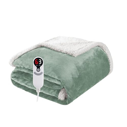 Soypipo Electric Heated Blanket 50"x60", 9 Heat Settings 10-Hour Auto-Off - color: 09-light Green, size: Throw 50"x60"