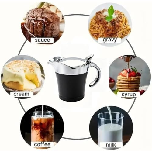Double Insulated Gravy Boat - Stainless Steel Sauce Jug with Hinged Lid Hinged Lid Ideal for Gravy or Cream at Thanksgiving (450ML/16 OZ Black) - color: 450ML/16 OZ Black