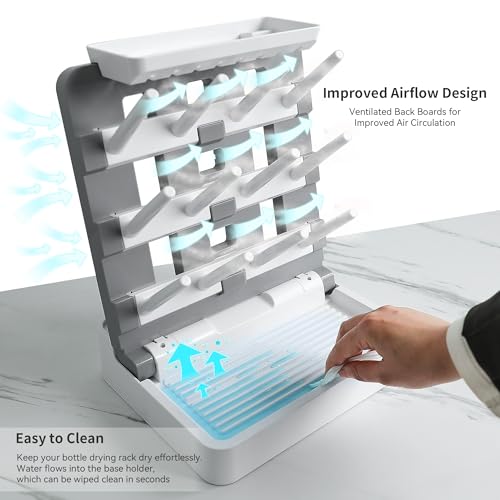 Baby Bottle Drying Rack, Vertical Standing Bottle Dryer Rack Holder-Space Saving Baby Bottle Drying Rack for Countertop-Holds Up to 12 Baby Bottles & Cup
