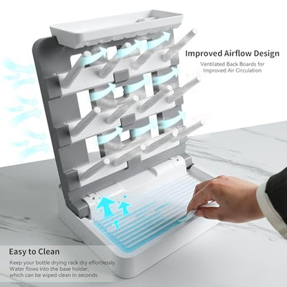 Baby Bottle Drying Rack, Vertical Standing Bottle Dryer Rack Holder-Space Saving Baby Bottle Drying Rack for Countertop-Holds Up to 12 Baby Bottles & Cup
