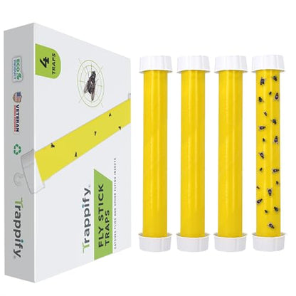 Trappify Hanging Fly Trap & Fruit Fly Traps for Indoors, Yellow, 4 Pack | Recycled Paper Stick with Ultra-Tacky Adhesive and Bait Cup, Hangs in Kitchens, Patios, Barns, Catches Flies and Gnats - size: Pack 4