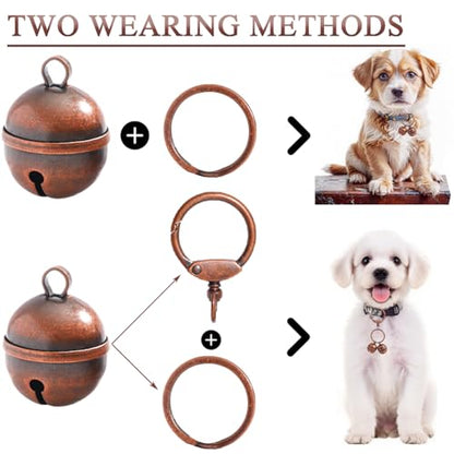 2 Extra-Loud Copper Dog Bells for Medium-Large Dog Collars - color: Copper, size: Large