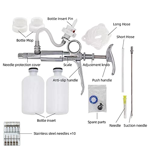 5ML Livestock Syringe Injection,Adjustable Continuous Injection Gun Semi-Automatic Syringe with 10 Needles for Horses, Cattle, Pigs, Sheep - size: 5ML