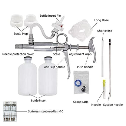 5ML Livestock Syringe Injection,Adjustable Continuous Injection Gun Semi-Automatic Syringe with 10 Needles for Horses, Cattle, Pigs, Sheep - size: 5ML