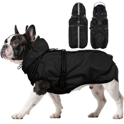 Dog Raincoat with Built-in Harness, Dog Rain Jacket with Clear Hood - color: Black, size: Medium