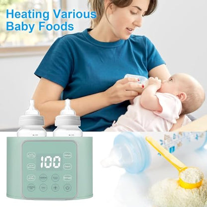 Baby Bottle Warmer 9-in-1 Multifuntion Breast Milk Warmer, Fast Baby Food Heater and Defrost Warmer with Timer for Twins, LCD Display Accurate Temperature Adjustment, 24H Constant Mode-Green - color: Light Green