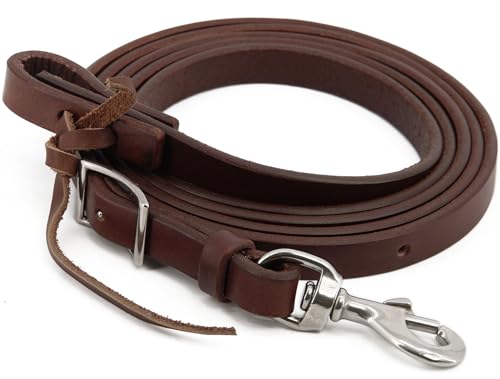 Jeereal Heavy Harness Leather Western Roper Rein, Round Trail Barrel Rein for Horses, Stainless Steel Hardware, 5/8" x 7'