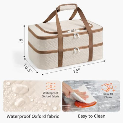 Double Insulated Casserole Carrier, Fits 9" x 13" Baking Dish - color: Beige, size: 16*10*8inch