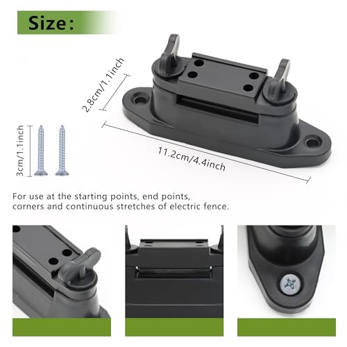 Electric Fence Tape Clamp Tensioner Insulator, 25 Count, Black | Plastic Polytape Corner, Wood Post Nail Holding, With Screw, For Livestock, Garden, Farm