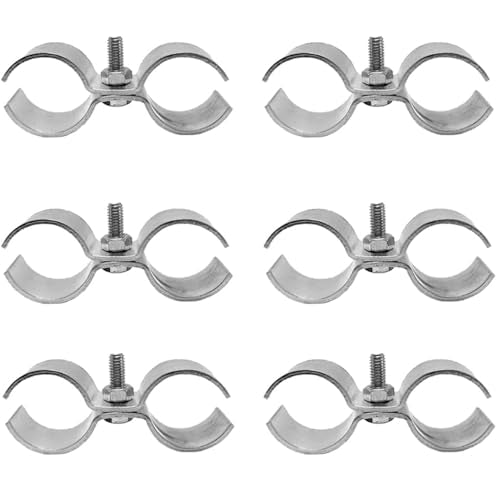 6 Set Double Pipe Clamp, Dog Kennel Clamps, Metal Fence Clips Parts, Stainless Steel Heavy Duty Chain Link Fence Panel Clamp for 28mm Round Pipe Panel Frame, Saddle Clamps with Bolts and Nuts - size: 28mm