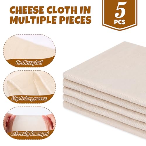 5 PCS Cheese Cloths, 36x36 Inch Cheesecloth Reusable Unbleached, Cheese Cloths for Straining, Cheese Making,Juicing,Baking & Cooking. - size: 36x36in