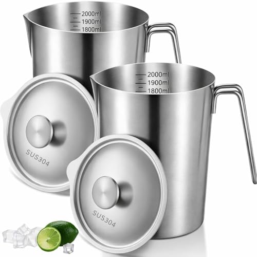 2 Pcs 70 oz Stainless Steel Pitcher with Lid (8 Cup, 2000 ML) - size: 70 oz(8 Cup, 2000 ML)