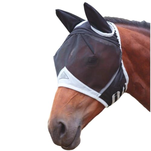 Shires Fine Mesh Fly Mask with Ears — 70% UV Protection Black/Small Pony/Single