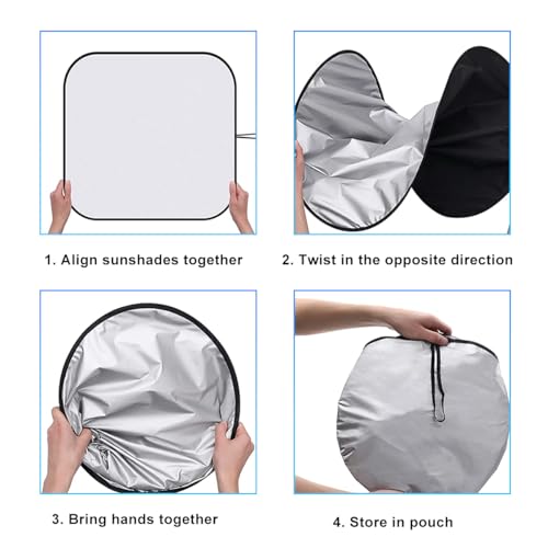 Ziciner 2 PCS Car Windshield Sun Shade, Auto Sun Heat and UV Rays Blocker, 24"×29" Foldable Automotive Front Window Sunshade Protector, Universal Vehicle Interior Accessories (Silver-S) - color: Silver-S (24×29 inches)