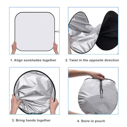 Ziciner 2 PCS Car Windshield Sun Shade, Auto Sun Heat and UV Rays Blocker, 24"×29" Foldable Automotive Front Window Sunshade Protector, Universal Vehicle Interior Accessories (Silver-S) - color: Silver-S (24×29 inches)