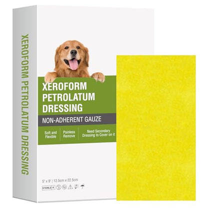 Non-Adherent Xeroform Petrolatum Dressing 5"x9", 25 Individual Pack, Soft Fine Mesh Gauze Patch for Wound Care, Burns, Lacerations, Skin Grafts & Surgical Incisions