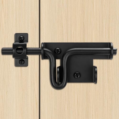 Slide Bolt Gate Latch with Padlock Hole, Heavy Duty Sliding Bolt Door Lock Hardware for Wooden Fence, Shed Gates, Barn Doors, Backyard Gate, Bolt Latch with Black Finish, 1 Pack