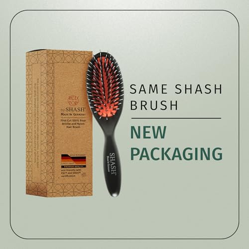 SHASH Since 1869 Hand Made In Germany - Nylon Boar Bristle Brush Suitable For Normal to Thick Hair Gently Detangles, No Pulling or Split Ends - Softens Improves Hair Texture, Stimulates (Extra Small) - size: Extra Small