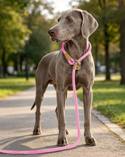 Dog Leash Slip Lead Braided Rope Pet Training Loop Leashes 5ft 6ft 8ft - color: Pink