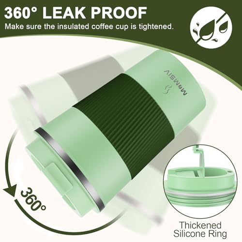 MOMSIV 12oz Travel Coffee Mug, Insulated Coffee Cup with Leakproof Lid - color: B-Light Green-12oz