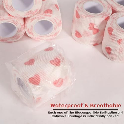 24 Rolls Elastic Self Adhesive Bandage Wrap 2 inch, Breathable Non Woven Cohesive Bandage, Vet Wrap for Dogs, Ankle Sprains Swelling Tape, Sports Athletic Tape (White Heart) - color: 2 Inch-24 Count White Heart