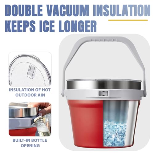 COKTIK 7L Vacuum Insulated Ice Bucket with Lid and Scoop& Tongs，Large capacity Stainless Steel Beverage Bucket for Cocktail, Champagne, Wine, Beer，Large Parties（Red Suit） - color: Red Suit