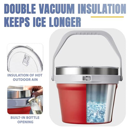 COKTIK 7L Vacuum Insulated Ice Bucket with Lid and Scoop& Tongs，Large capacity Stainless Steel Beverage Bucket for Cocktail, Champagne, Wine, Beer，Large Parties（Red Suit） - color: Red Suit
