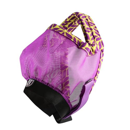 Harrison Howard Cattle Livestock Fly Mask Breathable Mesh Padded Edging with Fun Patterns Large Spacing Forelock Opening Design Adjustable Fit for Cattle Purple - color: Purple