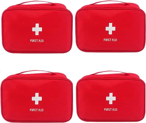 4 Pack First Aid Bag Empty Portable Mini Emergency Storage Red