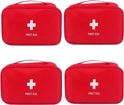 4 Pack First Aid Bag Empty Portable Mini Emergency Storage Red
