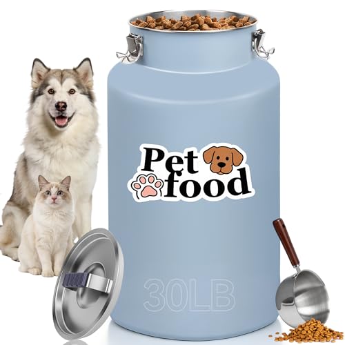 30lb Stainless Steel Dog Food Storage Container with Lid and Scoop - size: Large