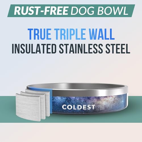 Coldest Dog Bowl - Anti Rust Metal, Non Slip, 3 Layers Insulated Stainless Steel Dog Bowls - Spill Proof & Heavy Duty - Water Bowl for Dogs, Cats & Pets, Dish Washer Safe (21 oz, Into The Beyond) - color: Into The Beyond, size: 21 oz