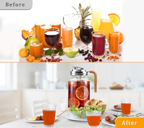 Glass Pitcher With Lid,304 Stainless Steel Lid,2 Seal Ring,64 oz(2 Quart/1.8 Liter),Mason Jar Cold Brew Water Iced Tea Brewing Breast Milk Pitcher,Sun Tea Glass Jar For Outside,Pitchers For Drinks - color: Brown
