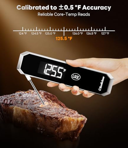 LockView FM151 Meat Thermometer with Temp Lock & Auto-Resume, Multi-Tested 0.5 Sec Instant Read Digital Probe, IP67 Waterproof 18/8 Stainless Steel for Cooking, Grilling, BBQ, Smoker, Candy, Black