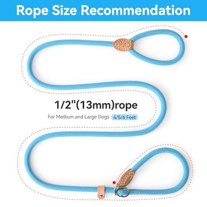 Mile High Life Heavy Duty Slip Lead No Pull Leash 6/5/4FT for Large Dogs - color: Blue, size: 5 Feet
