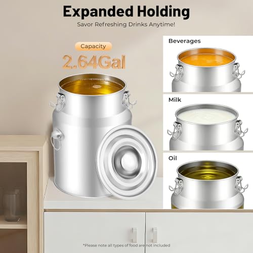 304 Stainless Steel Milk Can with Spigot, 2.64 Gallon, Sealed Lid, Liquid Storage for Milk, Wine and More