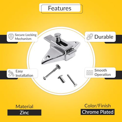 Brixwell 91-79a Slide Latch and Keeper Set With Chrome Plated Finish, Zinc Material, Surface-Mounted, 2-3/4" Latch Hole Centers, Fits 1-1/4" Square Edge Pilaster, Includes Fasteners