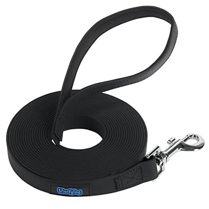 Vivifying Waterproof Dog Leash, 20FT Dog Training Leash Durable PVC Coated Webbing Long Lead with Soft Handle for Camping, Backyard Playing, Beach and Lake(Black) - color: Black, size: 20ft