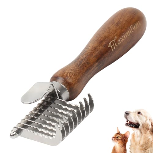 Dog Dematting Comb with Wooden Handle Undercoat Rake for Dogs