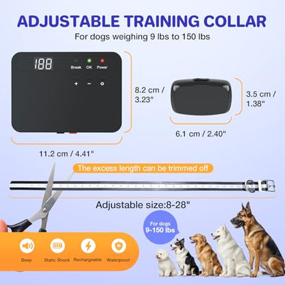 Electric Dog Fence System for 2 Dogs,Wired Pet Containment System | 2 Water Resistant Collar Receiver,Underground/Aboveground,with Adjustable Static/Tone Correction for Small Medium Large Dogs