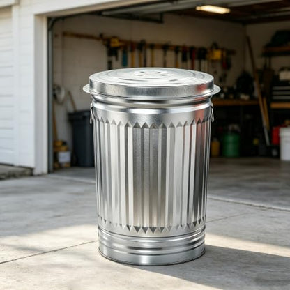 31-Gallon Steel Trash Can, Outdoor/Indoor Garbage Bin with Lid
