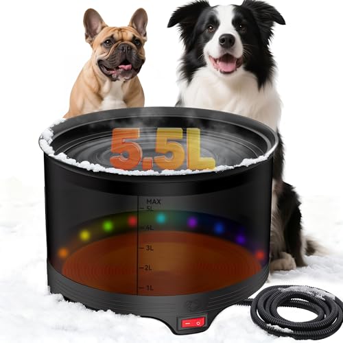 5.5L Heated Water Bowl, Winter Large Heated Dog Bowls for Outside