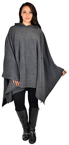 Dare2BStylish Women Poncho Style Hoodie Sweater Fleece Cover Up for Cold Weather - color: Charcoal Gray