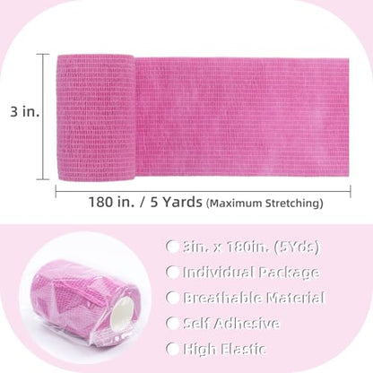 IndigoCase 4 Pack Self Adhesive Bandage Wrap 3 Inch x 5 yd Elastic Tape - color: Pink, size: 3 Inch - 4 Pack