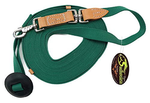 35' Flat Cotton Web Lunge Line with Bolt Snap & Rubber Stop - By Southwestern Equine (35', Emerald) - color: Emerald, size: 35'