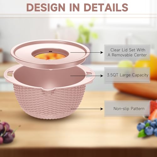 4-1 Colander with Bowl & Spoons Set - Food Strainer with New Upgraded Graters & Spoons - Colanders for kitchen(Patented) - Strainer for Fruit Pasta Veggie, Funny Presents for Women, Pink - color: Pink
